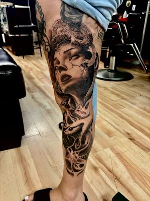 Medusa Leg Sleeve Tattoo